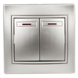 Выключатель 2-кл. СП Plano 10А IP20 1-105-03 250В с подсветкой алюм. Intro Б0053777