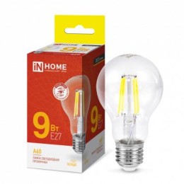 Лампа светодиодная LED-A60-deco 9Вт грушевидная прозрачная 3000К тепл. бел. E27 1040лм 230В IN HOME