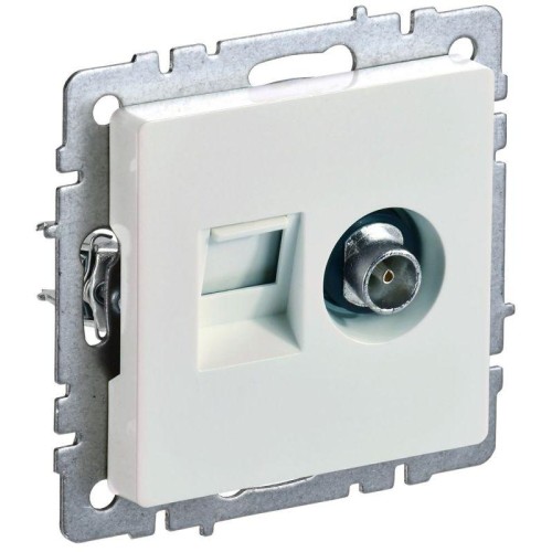 Розетка компьютерная + телевизионная 2-м Brite РТВ/РК12-БрЖ RJ45 кат.5E + TV механизм жемчуж. IEK BR