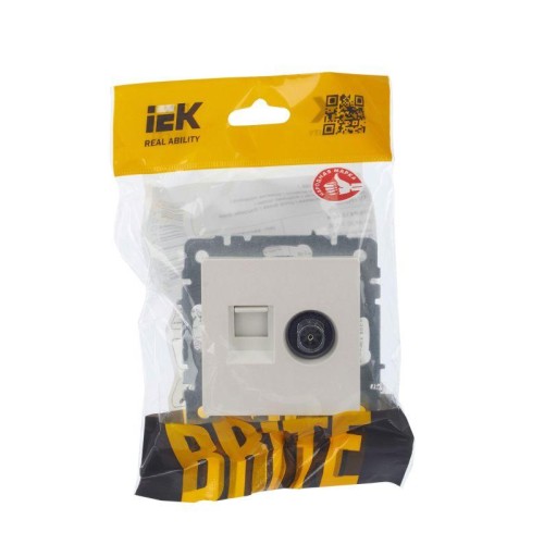 Розетка компьютерная + телевизионная 2-м Brite РТВ/РК12-БрЖ RJ45 кат.5E + TV механизм жемчуж. IEK BR