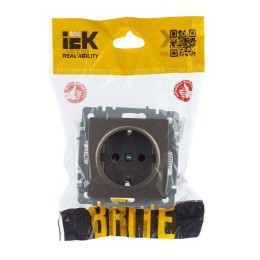 Розетка BRITE РС11-1-0-БрШ 16А с заземл. без защ. шторки механизм шампань IEK BR-R11-16-K37