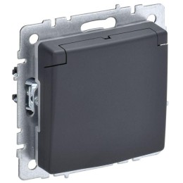 Розетка BRITE РСбш10-3-БрГ 16А IP20 с заземл. защ. шторки с крышкой механизм графит IEK BR-R16-16-K5