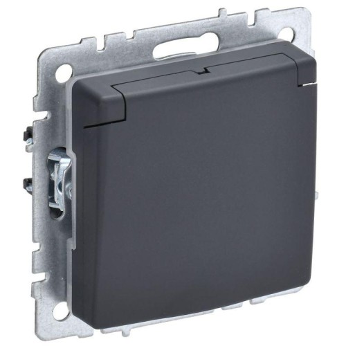 Розетка BRITE РСбш10-3-БрГ 16А IP20 с заземл. защ. шторки с крышкой механизм графит IEK BR-R16-16-K5