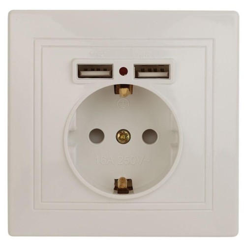 Розетка 1-м СП Plano 1-410-02 16А IP20 + 2хUSB сл. кость Intro Б0053943