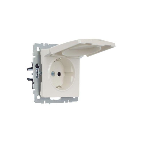 Розетка BRITE РСбш10-3-БрЖ 16А IP20 с заземл. защ. шторки с крышкой механизм жемчуж. IEK BR-R16-16-K