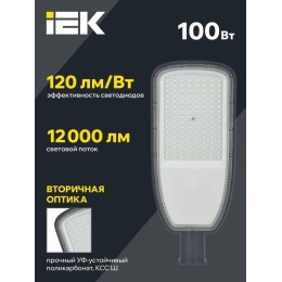 Светильник светодиодный ДКУ 1004-100Ш 3000К IP65 уличный консольный сер. IEK LDKU1-1004-100-3000-K03