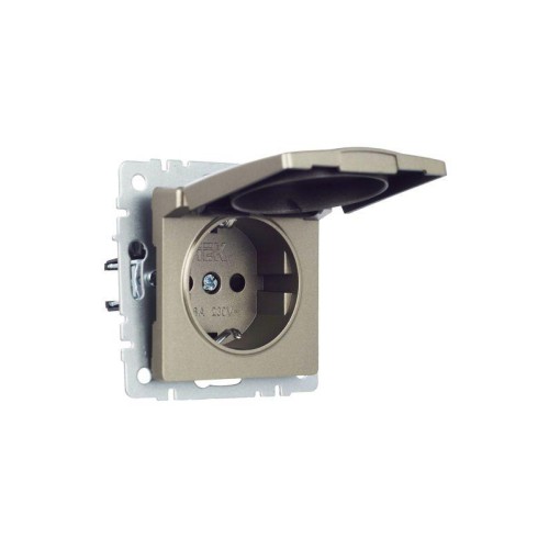Розетка BRITE РСбш10-3-БрШ 16А IP20 с заземл. защ. шторки с крышкой механизм шампань IEK BR-R16-16-K