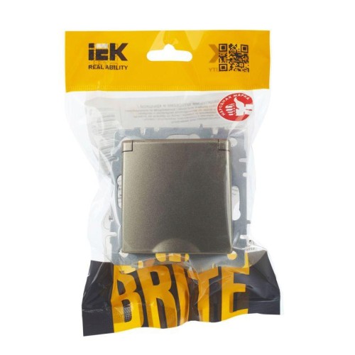 Розетка BRITE РСбш10-3-БрШ 16А IP20 с заземл. защ. шторки с крышкой механизм шампань IEK BR-R16-16-K