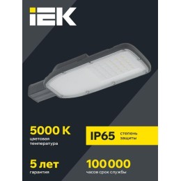 Светильник светодиодный ДКУ 1004-50Ш 5000К IP65 уличный консольный сер. IEK LDKU1-1004-050-5000-K03