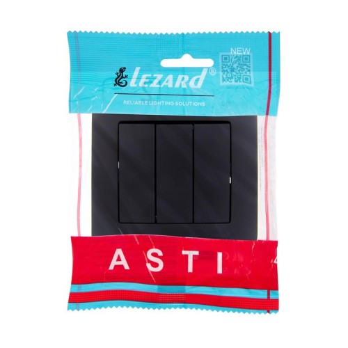 Выключатель 3-кл. 1п СП ASTI 10А IP20 в сборе черн. бархат LEZARD 7081-4242-109