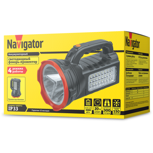 Фонарь-прожектор аккумуляторный 14 672 NPT-SP27-ACCU 1LED 3Вт + 24LED 3Вт режим режим кемпинг аккум.