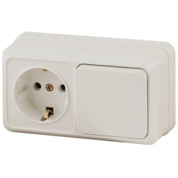 Блок ОП Quadro 2-701-02 (1-м розетка + 1-кл. выкл.) 10(16)А IP20 250В горизонт. сл. кость Intro Б005
