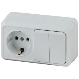 Блок ОП Quadro 2-702-01 (1-м розетка + 2-кл. выкл.) 10(16)А IP20 250В горизонт. бел. Intro Б0053873