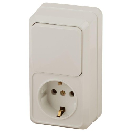 Блок ОП Quadro 2-705-02 (1-м розетка + 1-кл. выкл.) 10(16)А IP20 250В вертикал. сл. кость Intro Б005