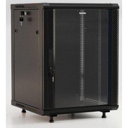 Шкаф настенный TWB-FC-2266-GP-RAL9004 19дюйм 22U 1086х600х600мм стеклян. дверь с перфорацией по бока