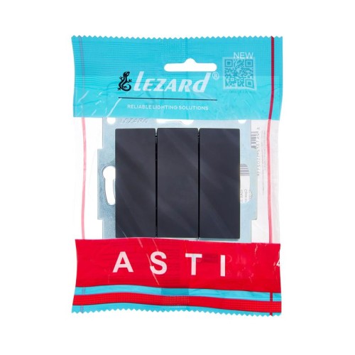 Выключатель 3-кл. 1п СП ASTI 10А IP20 механизм черн. бархат LEZARD 7081-4288-109