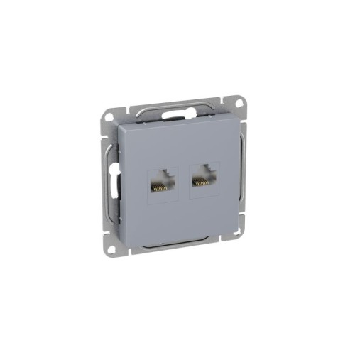 Розетка компьютерная 2-м СП Эпика RJ45 кат.5 механизм алюм. EKF UP1-SOA-2RJ45-5