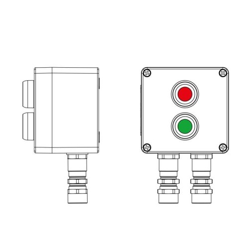 Пост управления взрывозащищенный из полиэстера CPE-P-03-(1xP1G(11)-1xP1R(11))-2xKA2MHK(C)1Ex d e IIC Т5 Gb / Ex tb IIIC T95град.C DbIP66/КЗ DKC 2231.031.22.11J