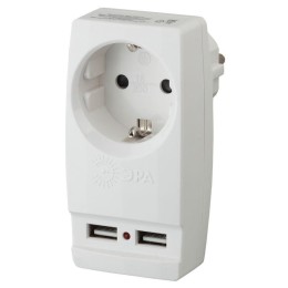 Адаптер 1-м с заземл. Polynom SP-1e-USB-W 220В 2хUSB 2100мА бел. Эра Б0026332