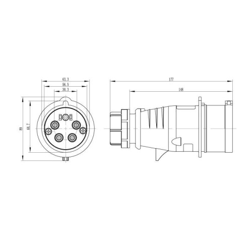 Вилка кабельная CP IP44 32А 3P+E+N 400В с фазоинвертером DKC CP654-032-40-RP