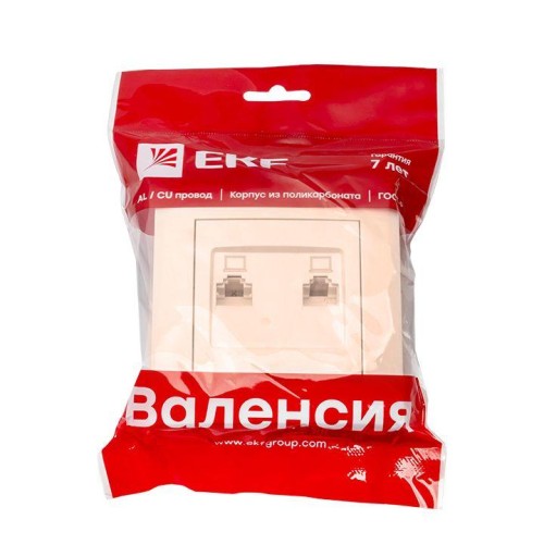 Розетка компьютерная 2-м СП Валенсия RJ45 крем. PROxima EKF EWK02-035-20