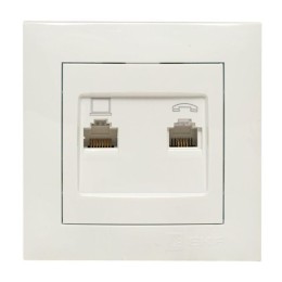 Розетка компьютерная + телефонная 2-м СП Валенсия RJ45 + RJ11 бел. PROxima EKF EWK02-035-30