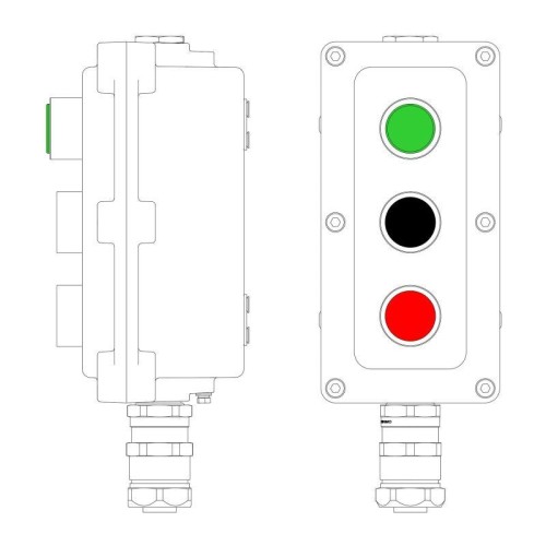 Пост управления взрывонепроницаемый из алюминия LCSD-03-B-MB-L1G(220)x1-P1B(11)x1-P1R(11)x1-PBMB-ANP15BMB DKC LCSD21000121