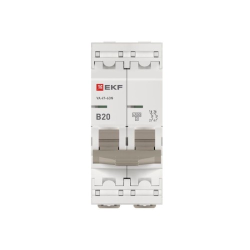 Выключатель автоматический 2п B 20А 4.5кА ВА 47-63N PROxima EKF M634220B