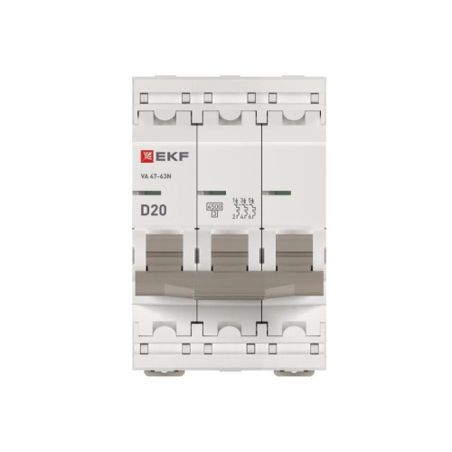 Выключатель автоматический 3п D 20А 4.5кА ВА 47-63N PROxima EKF M634320D