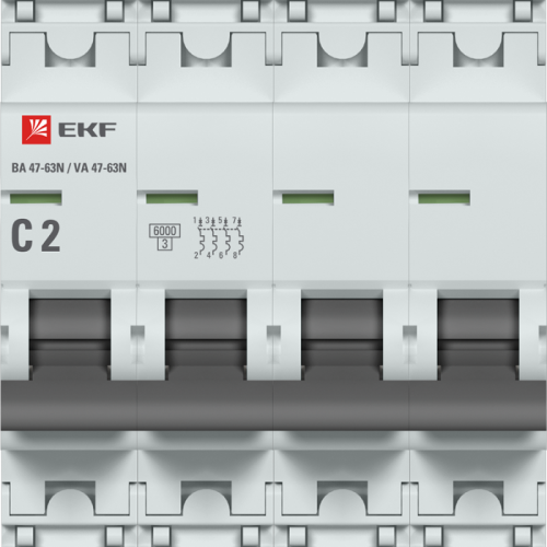 Выключатель автоматический модульный 4п C 2А 6кА ВА 47-63N PROxima EKF M636402C