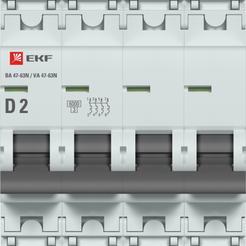 Выключатель автоматический модульный 4п D 2А 6кА ВА 47-63N PROxima EKF M636402D