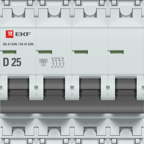 Выключатель автоматический модульный 4п D 25А 6кА ВА 47-63N PROxima EKF M636425D