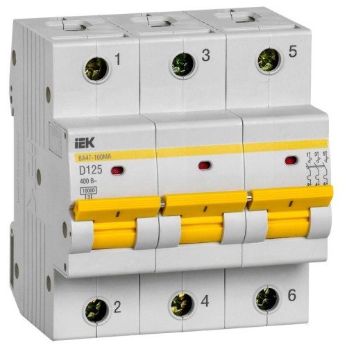 Выключатель автоматический модульный 3п D 125А 10кА ВА47-100МА без тепл. расцеп. IEK MVA43-3-125-D