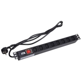 Блок розеток 8 мест PDU (немец. станд) 19дюймов IEC320 C13 PH12-8C131 с LED выкл. алюм. профиль1U шнур 2м вилка DIN49440 ITK PH12-8C131