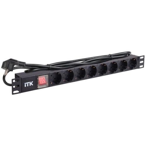 Блок розеток 8 мест PDU (немец. станд.) DIN49440 PH12-8D1 с LED выкл. алюм. профиль1U шнур 2м ITK PH12-8D1