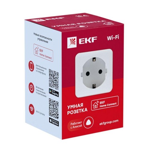 Розетка умная Wi-Fi 1-м 16А IP20 бел. Connect EKF RCS-1-WF