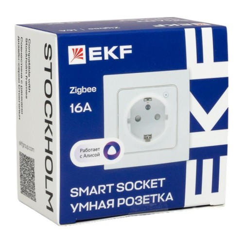 Розетка 1-м Стокгольм 16А Умная бел. Zigbee Сonnect EKF RCS-ST16-WD-ZB