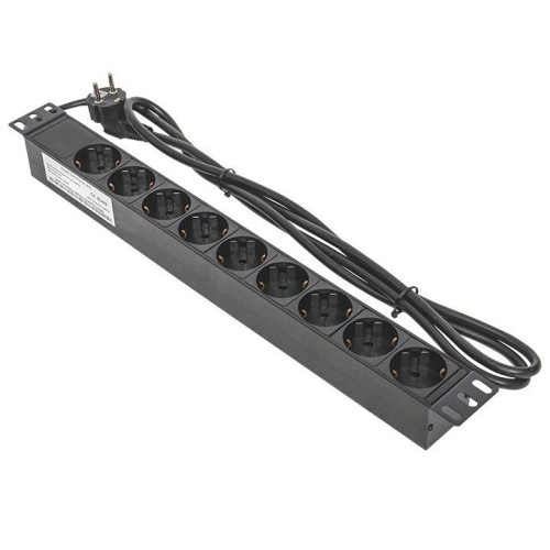 Блок PDU TERACOM PRO 19дюйм 1U 16А/250В 9 роз. Schuko шнур 2м 3х1.5кв.мм вилка Schuko корпус алюм. черн. EKF TRP-HPD-16A-9SH-2MSH