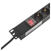 Блок PDU TERACOM PRO 19дюйм 1U 16А/250В 8 роз. Schuko с выключат. шнур 2м 3х1.5кв.мм вилка Schuko корпус алюм. черн. EKF TRP-HPD-LS-16A-8SH-2MSH