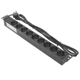 Блок PDU TERACOM PRO 19дюйм 1U 16А/250В 9 роз. Schuko шнур 2м 3х1.5кв.мм вилка Schuko корпус пластик черн. EKF TRP-HPD-PL-16A-9SH-2MSH