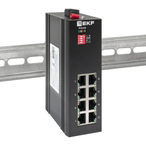 Коммутатор неуправляемый промышленный U-8GTP 8 портов 10/100/1000Base-T(X) RJ45 c PoE монтаж на DIN-рейку TSX EKF TSX-U-8GTP