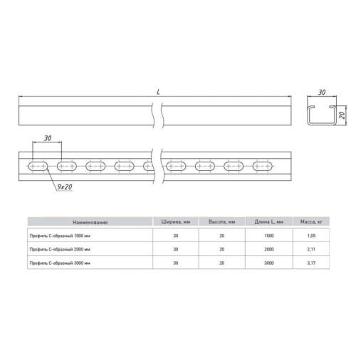 Профиль С-образный L3000 1.5мм EKF cp3000