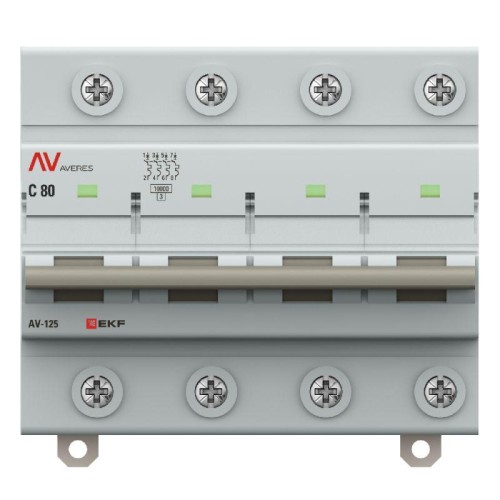 Выключатель автоматический 4п C 80А 10кА AV-125 AVERES EKF mcb125-4-80C-av