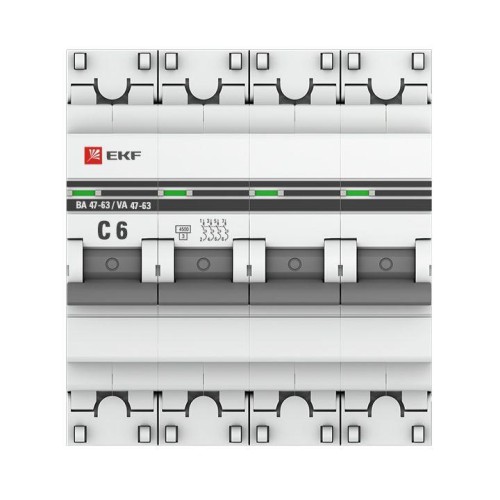 Выключатель автоматический модульный 4п C 6А 4.5кА ВА 47-63 PROxima EKF mcb4763-4-06C-pro