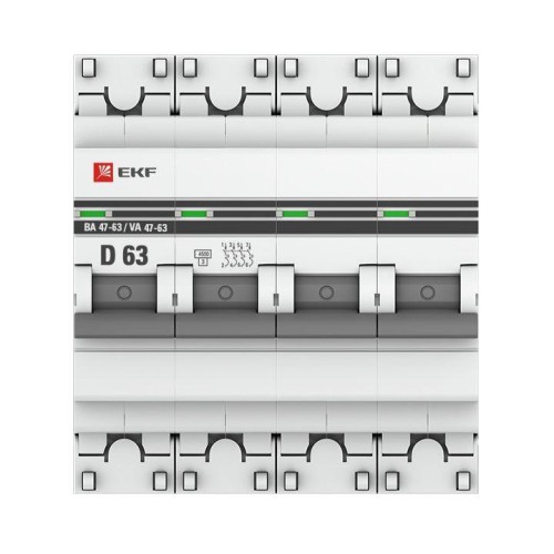 Выключатель автоматический модульный 4п D 63А 4.5кА ВА 47-63 PROxima EKF mcb4763-4-63D-pro