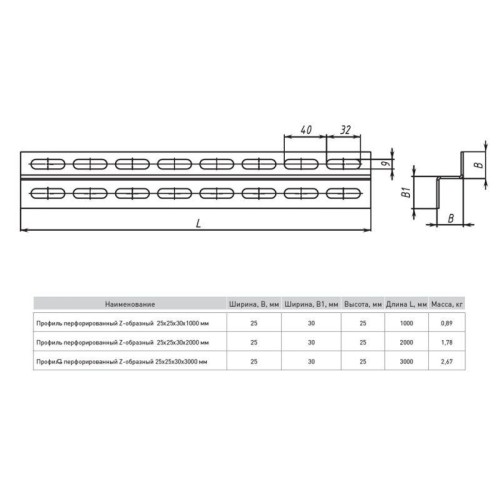 Профиль Z-образный перфорир. 25х30 L2000 2мм INOX EKF ppz2530-2-2-INOX