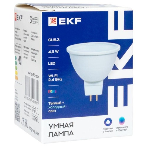 Лампа GU5.3 4.5W WIFI RGBW Умная Connect EKF slwf-gu-53-rgbw