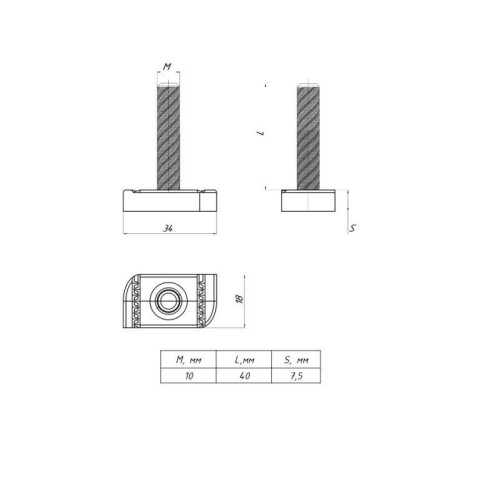 Болт Т-образный STRUT М10х40 EKF sttbm10x40