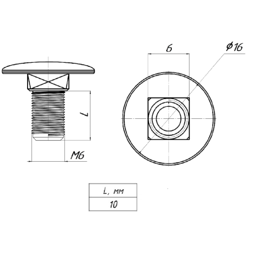 Винт с квадратным подголовником М6х10 TDZ EKF wkm6x10-TDZ